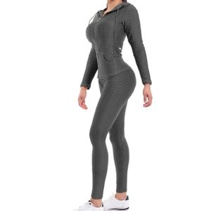 Gray 3 Piece Tiktok Brazilian Butt Lift Leggings, Tank Top & Zip Up Hoodie Set